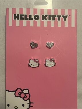 Hello Kitty Kids Pink & Silver Stud Earring Set NWT